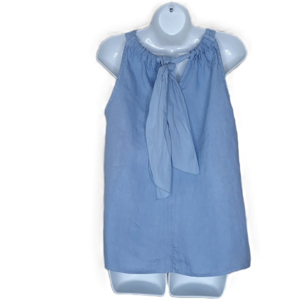 Bellaumbra Chambray Blue 100% Linen Halter Top Small Lagenlook Boho Minimalist - Picture 4 of 7
